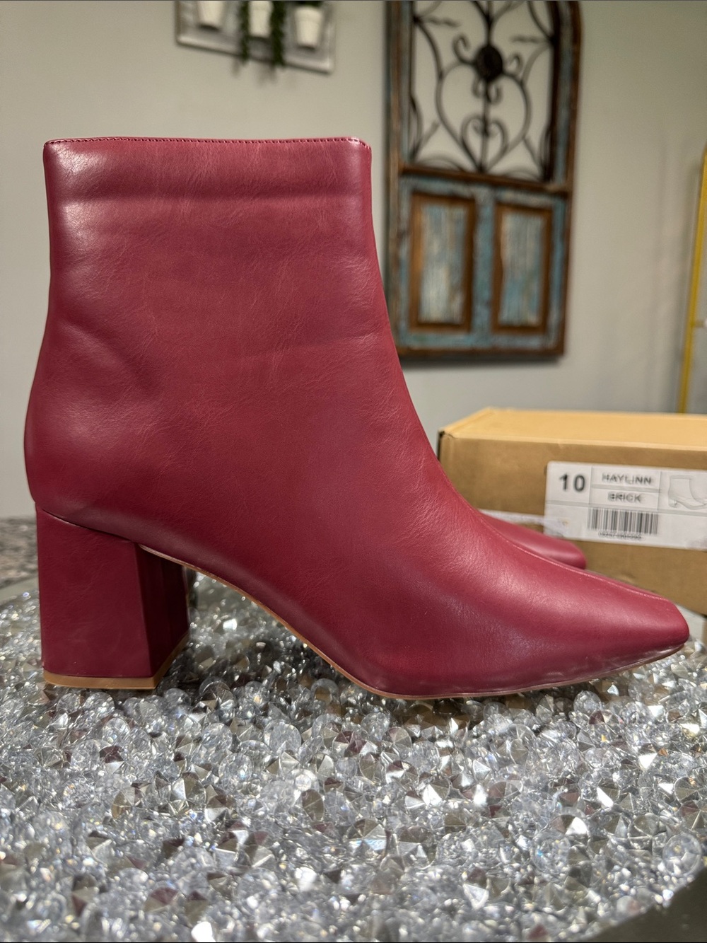 Journee Collection Brick Red Leather Ankle Booties